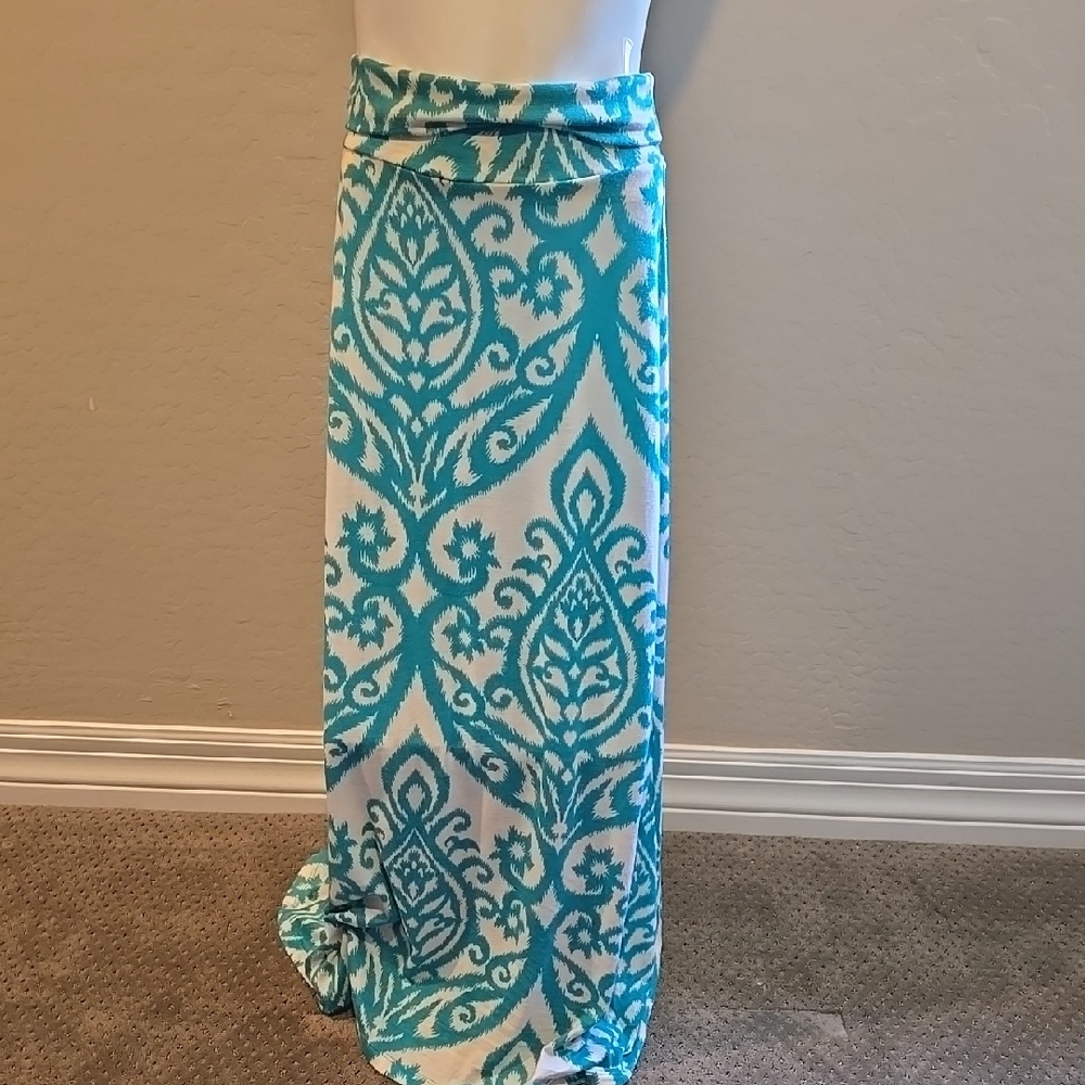 Teal and White Maxi Skirt
